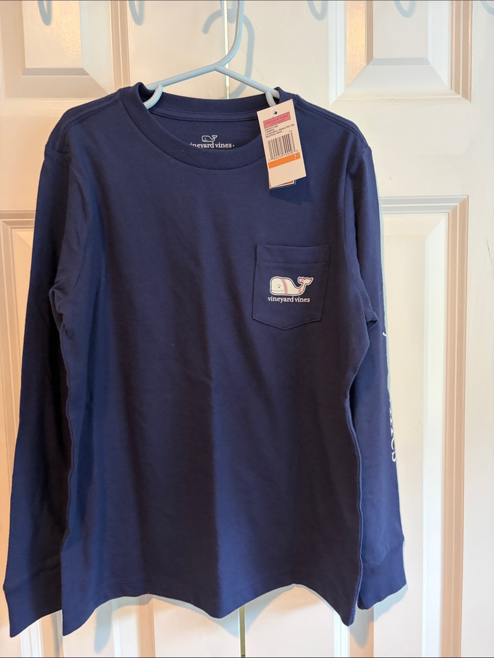Vineyard Vines Kids Navy Long-Sleeve Pocket Tee with Whale Logo